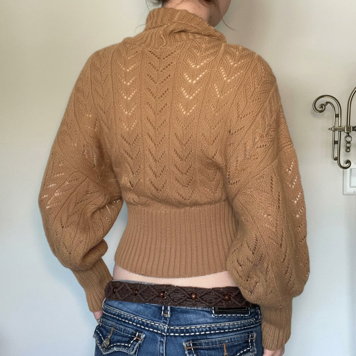Women's Cropped Long-Sleeve Turtleneck Sweater with Buttons