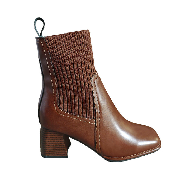 Women’s slip-on ankle boots with block heels and knitted shafts