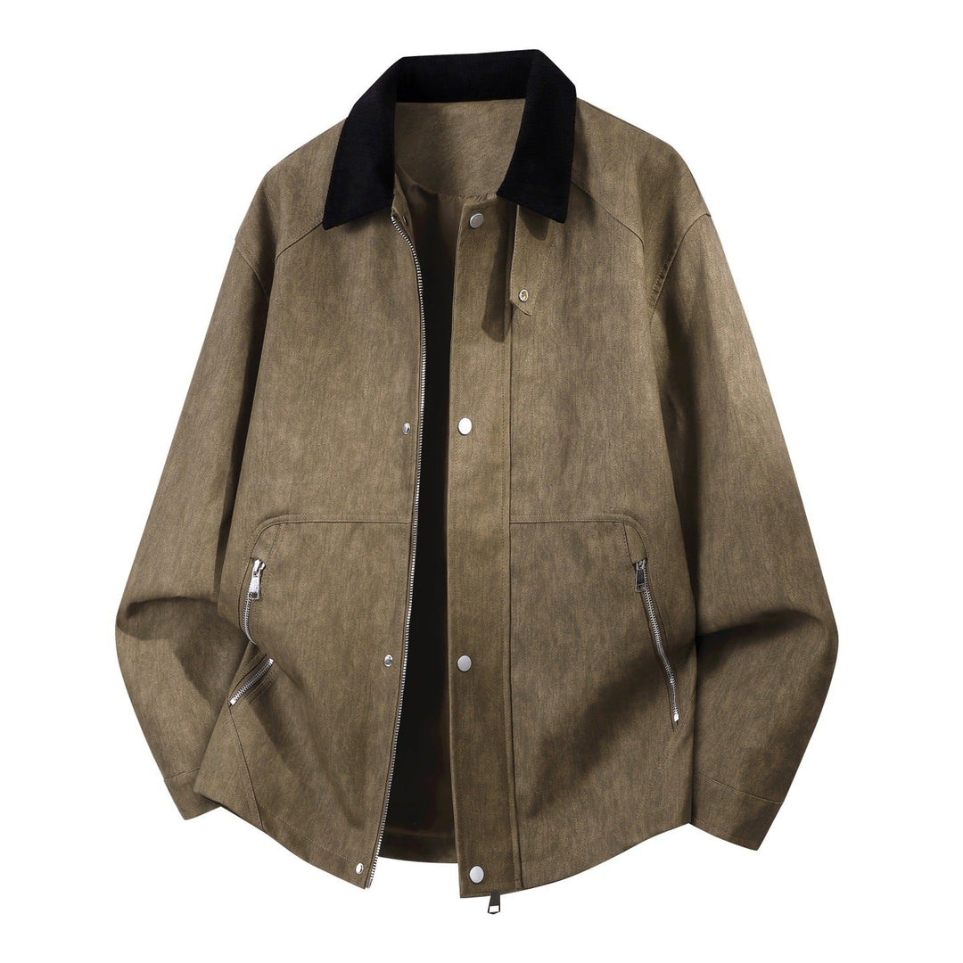 Men’s oversized Harrington jacket with corduroy collar and two-way zipper