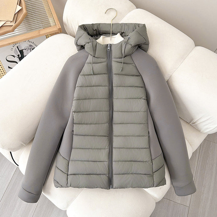 Women’s Lightweight Hybrid Quilted Jacket with Hood and Stretch Sleeve Panels