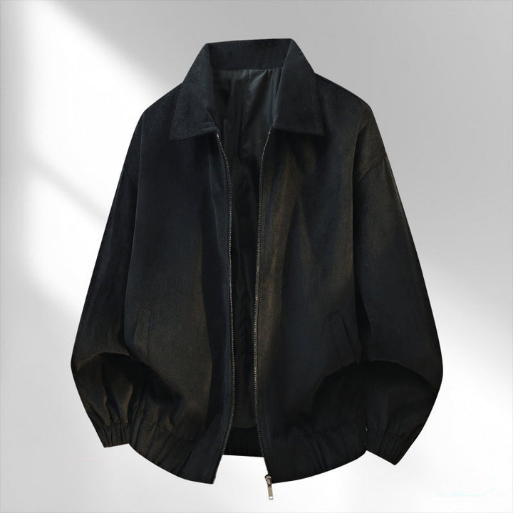 Men’s bomber jacket with a shirt collar, elasticated hem, and soft lining