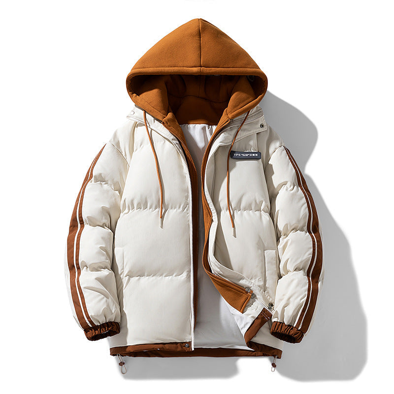Men’s padded parka with an integrated hoodie and two-way zipper