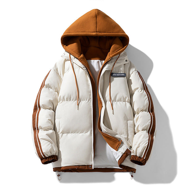 Men’s padded parka with an integrated hoodie and two-way zipper