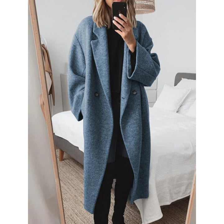 Women’s Oversized Coat with Notched Lapels and Double-Breasted Button Closure