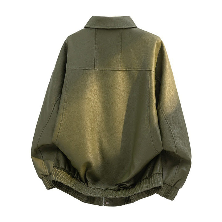 Men’s oversized faux leather field jacket with concealed zipper and pockets