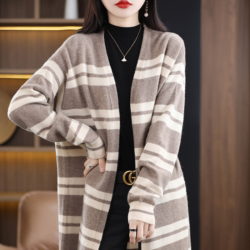 Women's oversized long cardigan with stripes