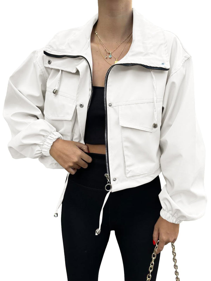 Women's cropped jacket with drawstring and elastic cuffs