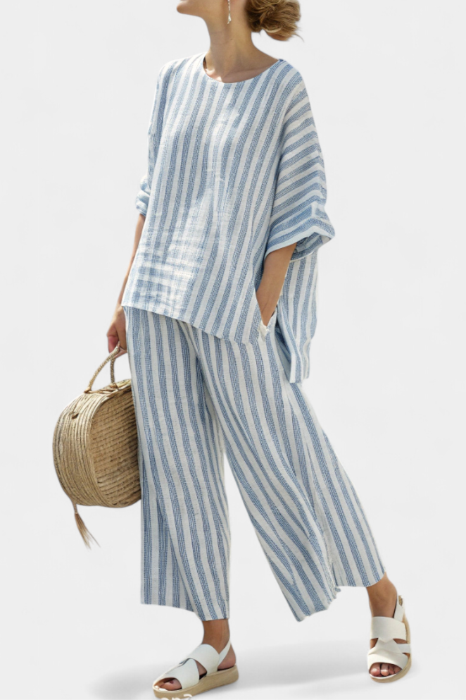 Federica – elegant striped linen top and casual trousers