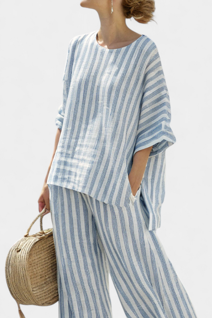 Federica – elegant striped linen top and casual trousers
