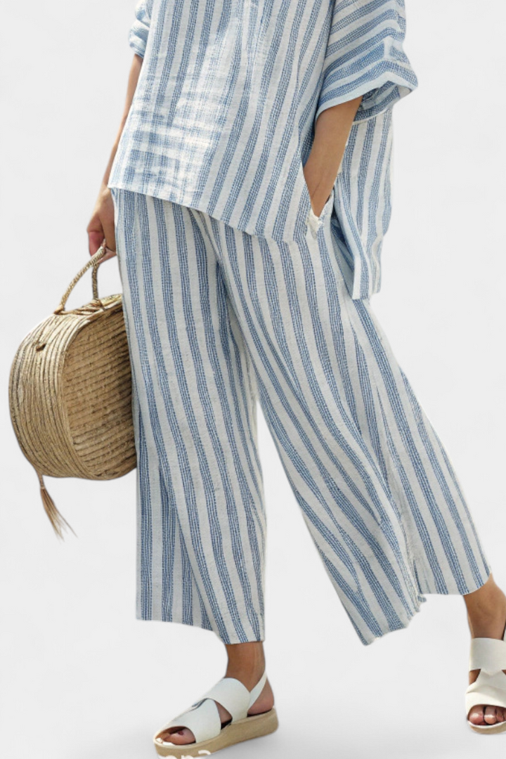 Federica – elegant striped linen top and casual trousers