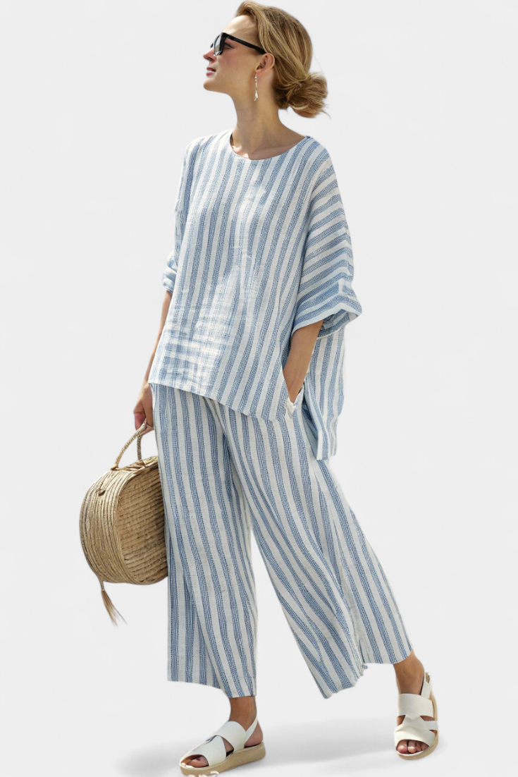 Federica – elegant striped linen top and casual trousers