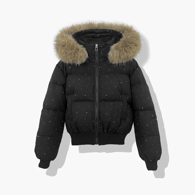 Women’s short quilted jacket with detachable hood