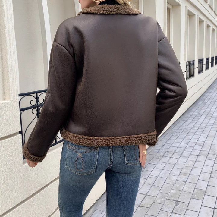 Women's short jacket with a collar and patch pockets