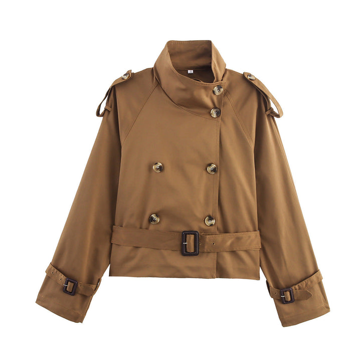 Women's trench jacket with belt and double-breasted button closure