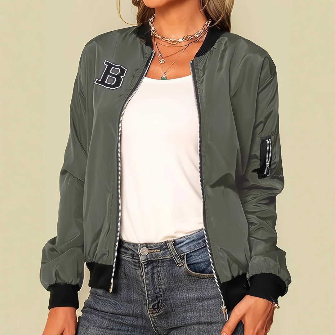 Women's bomber jacket with practical pockets and zipper closure
