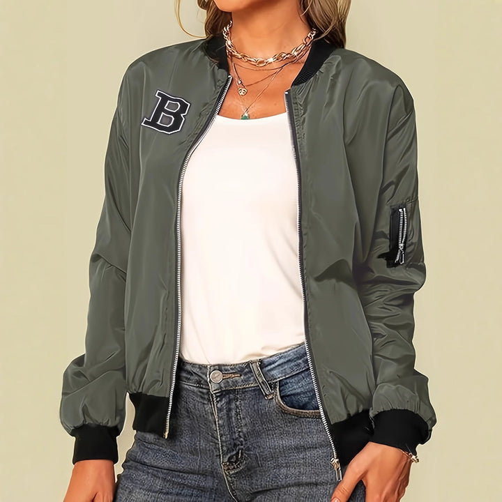 Women's bomber jacket with practical pockets and zipper closure