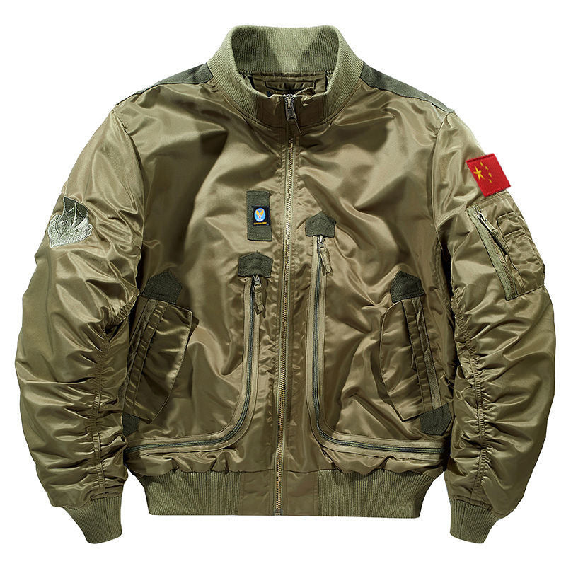 Men’s aviator-style bomber jacket with multiple pockets