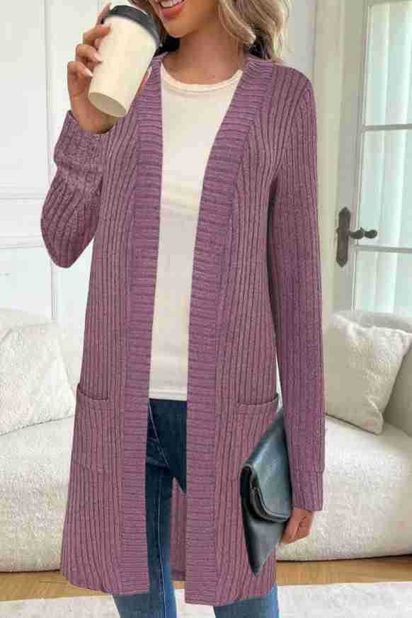 Women's Longline Long-Sleeve Cardigan with Pockets