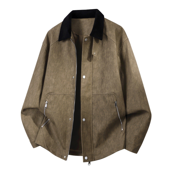 Men’s oversized Harrington jacket with corduroy collar and two-way zipper