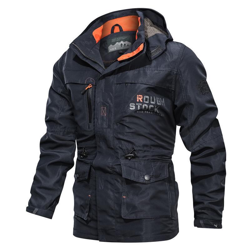 Men's field parka with hood, pockets, and drawstring