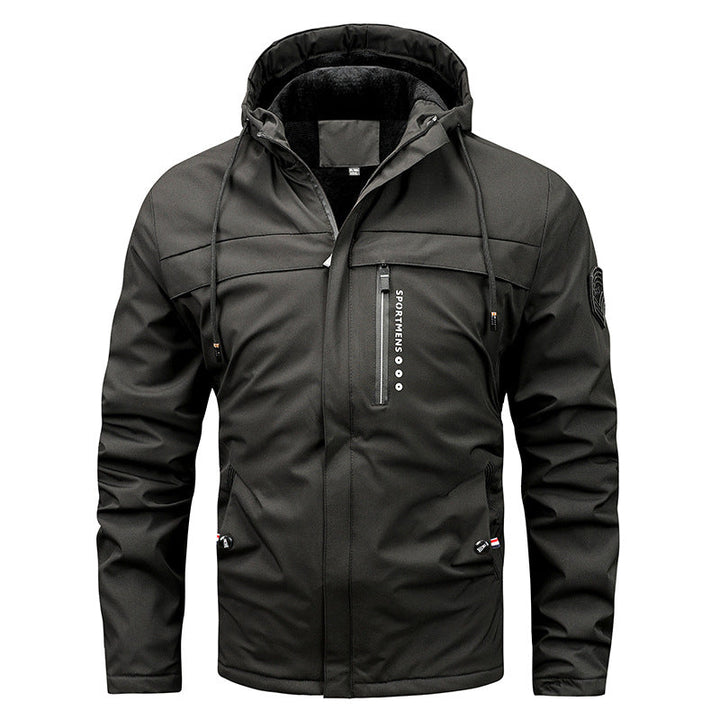Men’s lined softshell jacket with hood and chest pocket