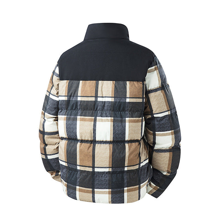 Men's checked short quilted jacket with pockets