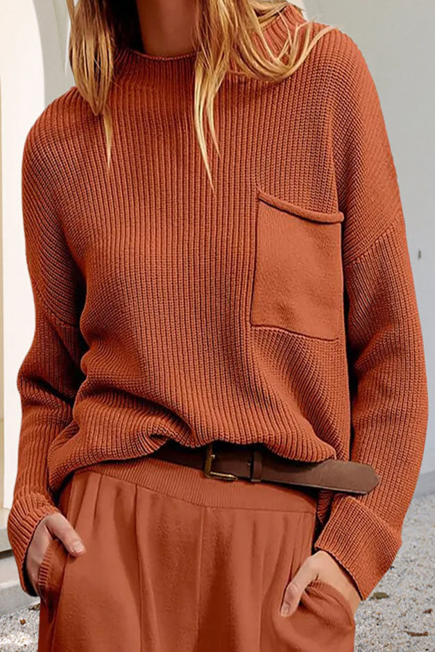 Women's sweater with pocket, crew neck, and long sleeves