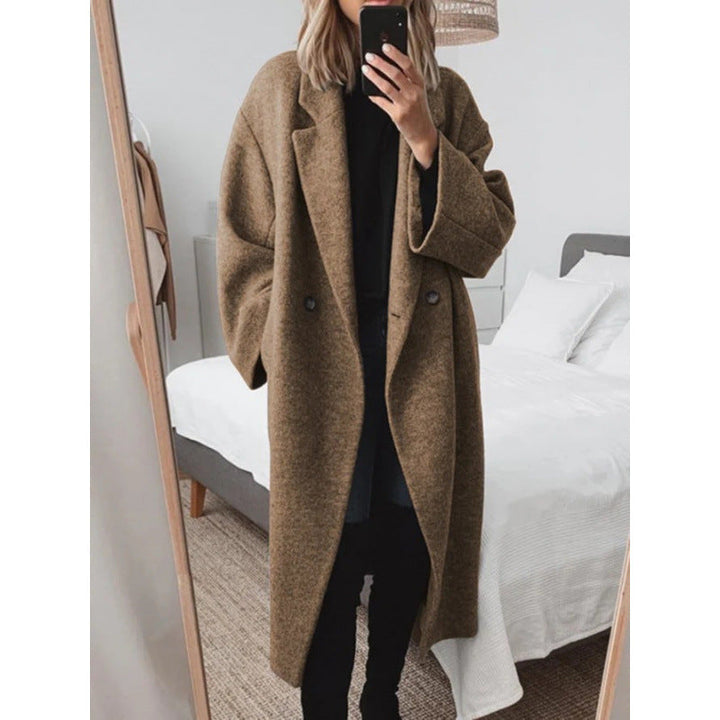 Women’s Oversized Coat with Notched Lapels and Double-Breasted Button Closure