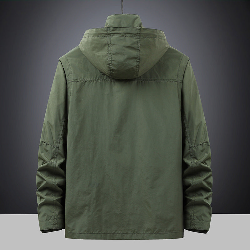 Men's multifunctional field jacket with hood and pockets