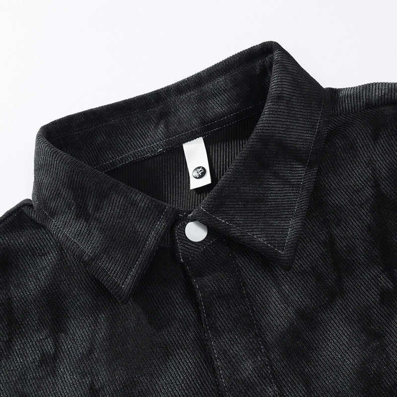 Men’s oversized shirt jacket with an acid-wash finish and snap-button closure