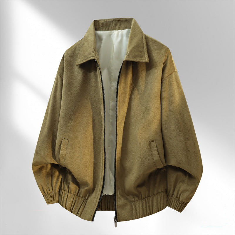 Men’s bomber jacket with a shirt collar, elasticated hem, and soft lining