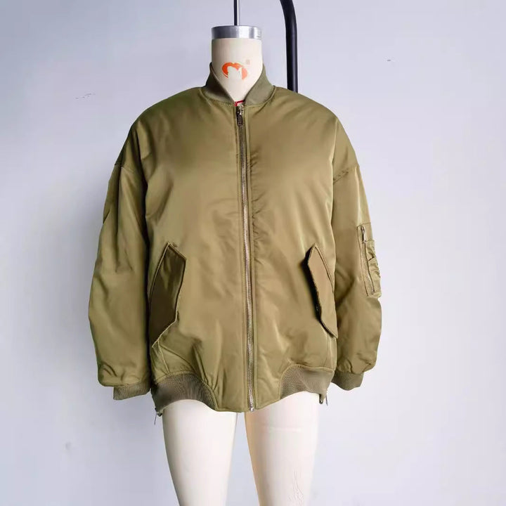 Women's Oversized Bomber Jacket with Pockets