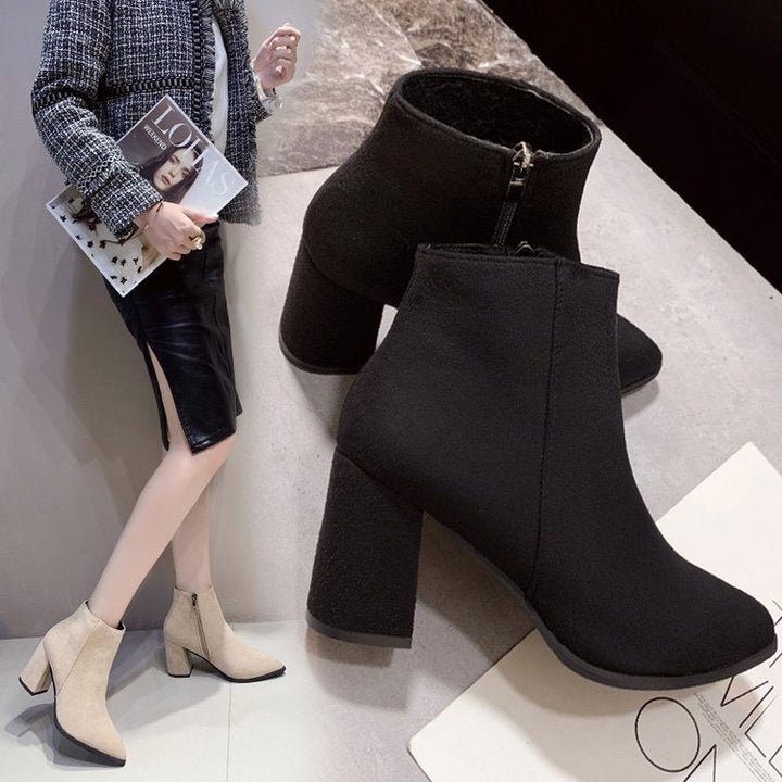 Women's ankle boots with a block heel and zipper