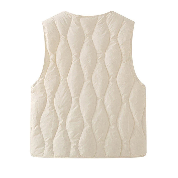 Women's quilted thermal vest with a V-neck and snap-button placket