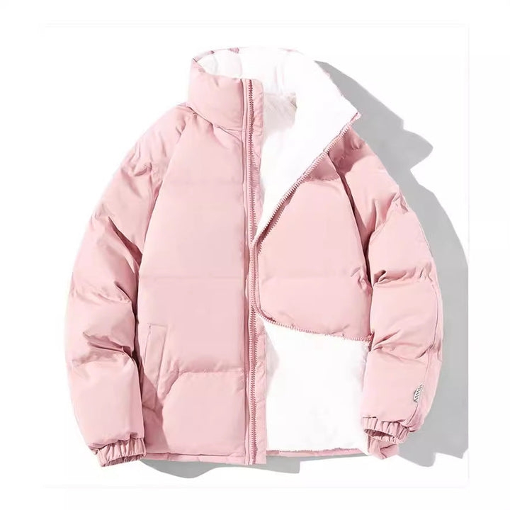 Women’s quilted thermal bomber jacket with teddy lining and a high stand-up collar