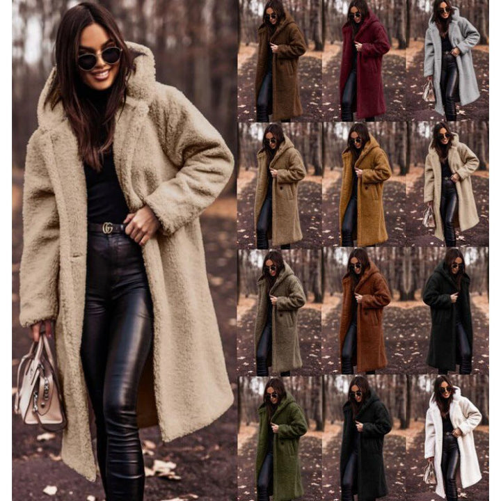 Women’s fluffy teddy coat with hood and buttons