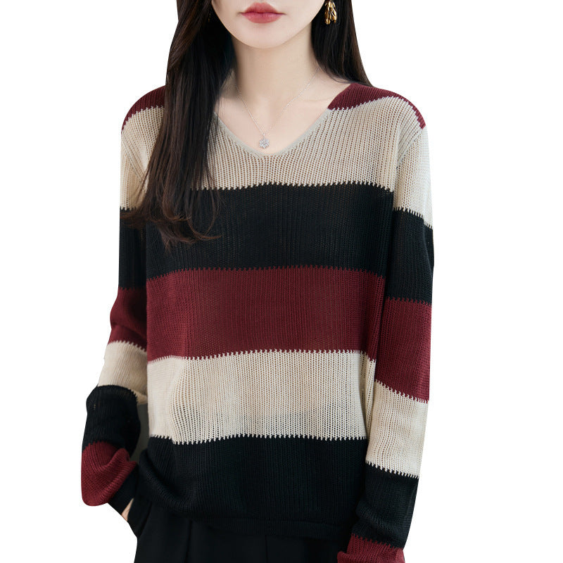 Women's V-neck sweater with stripes