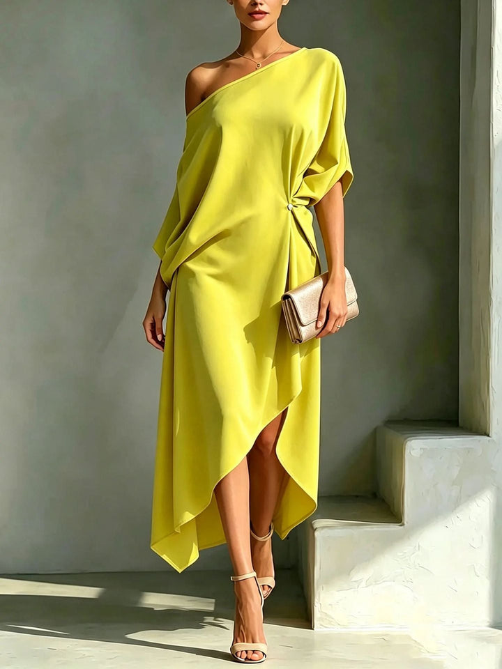Camila | Damen-Ein-Schulter-Maxikleid mit Seitenschlitz