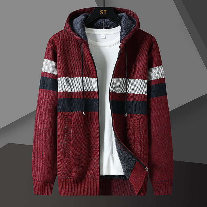 Men's Striped Hooded Jacket with Drawstring and Pockets
