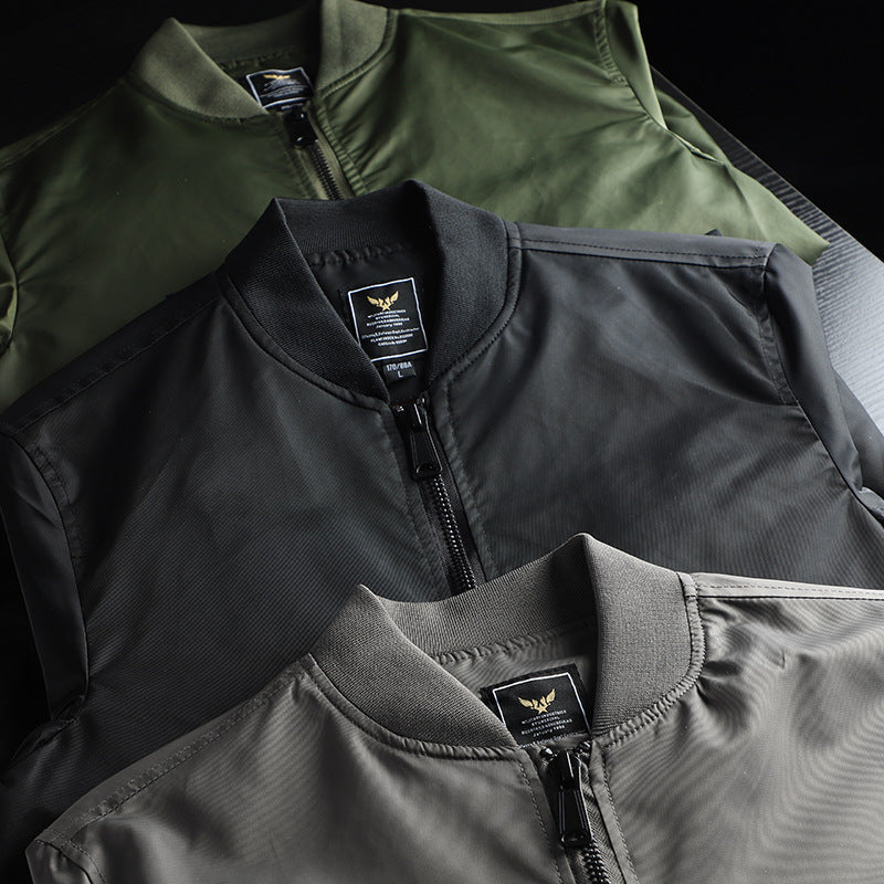 Men’s wind-resistant nylon bomber jacket in MA-1 style with sleeve pocket