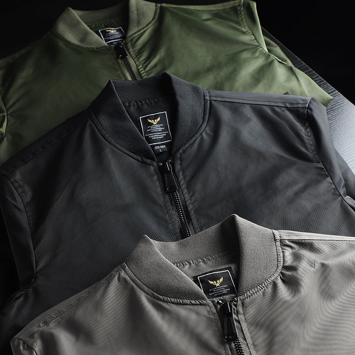 Men’s wind-resistant nylon bomber jacket in MA-1 style with sleeve pocket