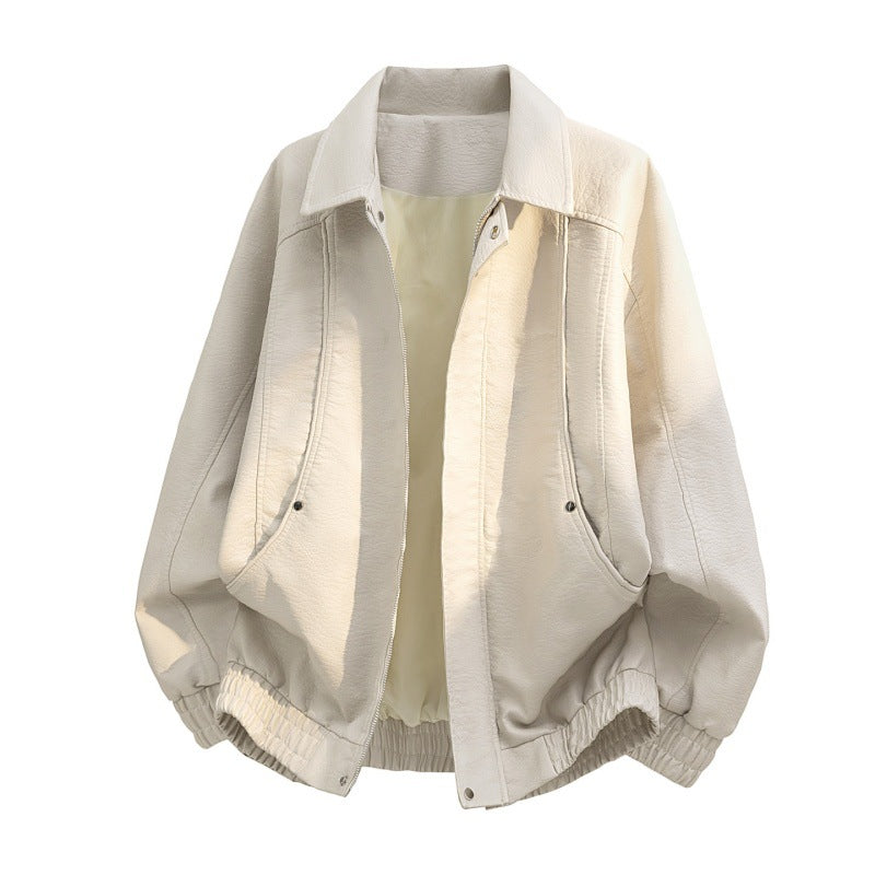 Men’s oversized faux leather field jacket with concealed zipper and pockets