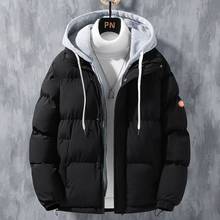 Men’s padded quilted jacket with hood and two-way zipper