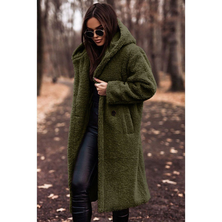 Women’s fluffy teddy coat with hood and buttons