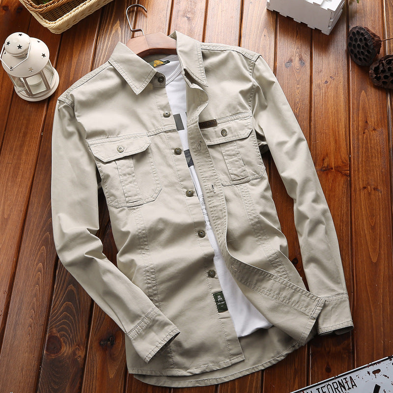 Men’s canvas overshirt with flap chest pockets and reinforced seams