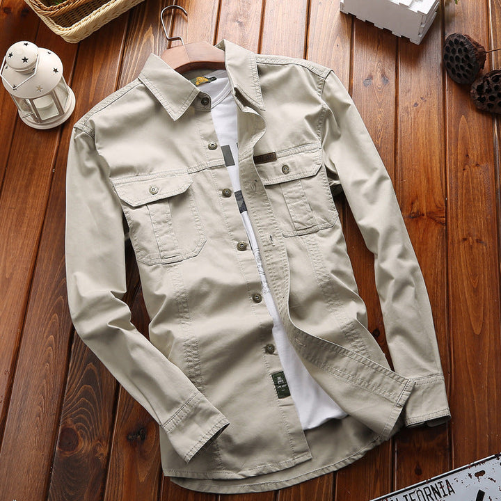 Men’s canvas overshirt with flap chest pockets and reinforced seams