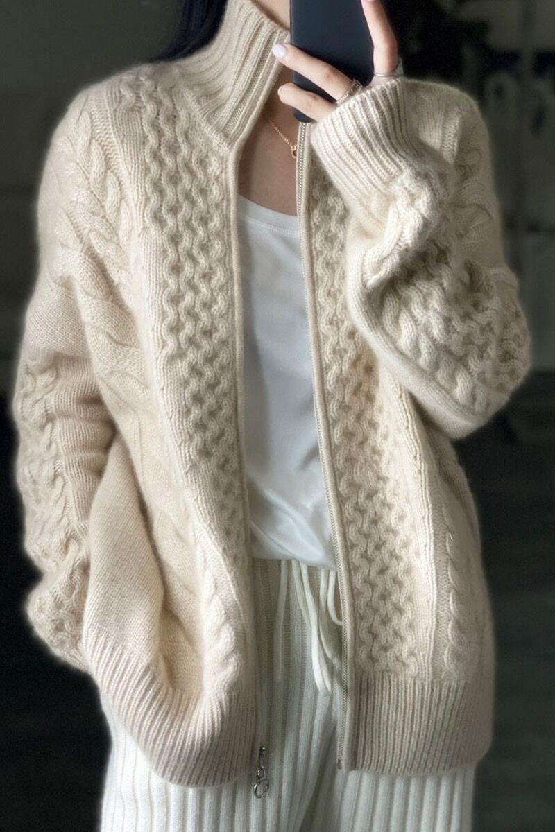 Women's oversized long pullover with stand-up collar