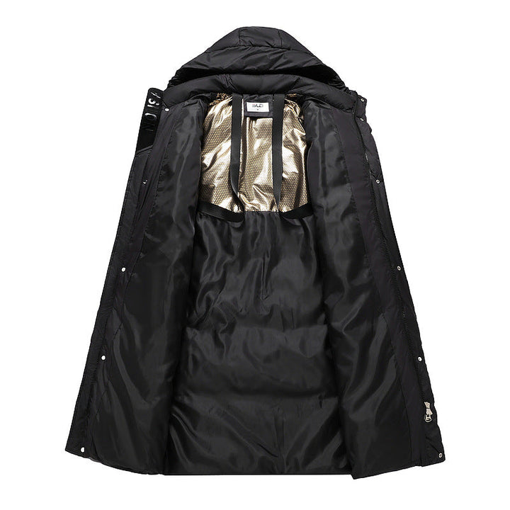 Women’s extra-long quilted thermal parka with hood and ribbed cuffs
