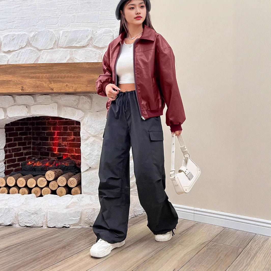 Women's bomber jacket with a classic collar and full-length zipper