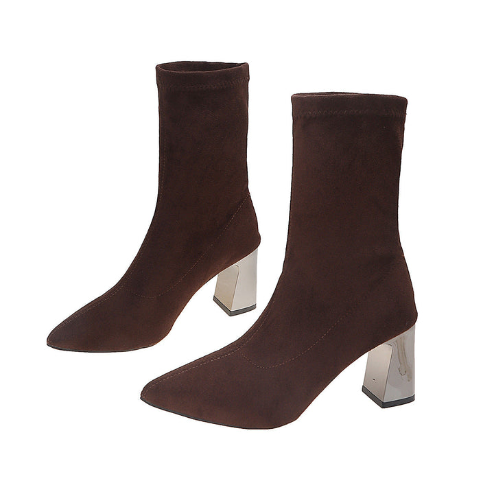Women’s suede ankle boots with a block heel and cushioned insole